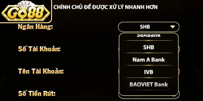 Điền sai thông tin account trong Go88